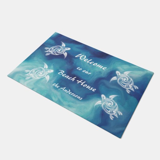 白いウミガメ青い水の色の家族の名前コースト ドアマット (アングル)
