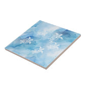 白いウミガメ青い水彩沿岸 タイル (側面)