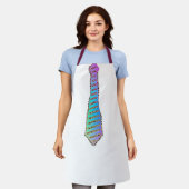 白いエプロンに青い緑のネクタイ エプロン (着用した状態)