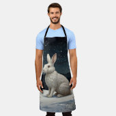 白いエレガントうさぎクリスマスの雪の森 エプロン (着用した状態)