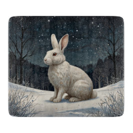 白いエレガントうさぎクリスマスの雪の森 カッティングボード