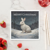 白いエレガントうさぎクリスマスの雪の森 スタンダードランチョンナプキン (インサイチュ)