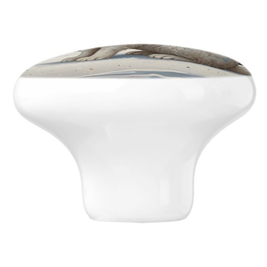 白いエレガントうさぎクリスマスの雪の森 セラミックノブ (側面)