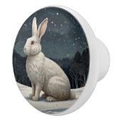 白いエレガントうさぎクリスマスの雪の森 セラミックノブ (右)