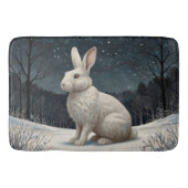 白いエレガントうさぎクリスマスの雪の森 バスマット (正面)