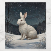 白いエレガントうさぎクリスマスの雪の森 ワインラベル (シングルラベル)