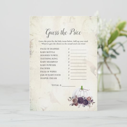 白いエレガントかぼちゃが値段を当てる 招待状 (スタンド正面)