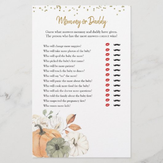 白いエレガントかぼちゃのママまたはパパのゲーム (正面)