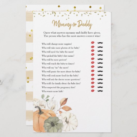 白いエレガントかぼちゃのママまたはパパのゲーム (正面/裏面)