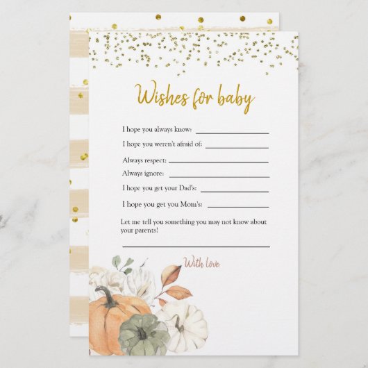 白いエレガントかぼちゃの赤ちゃんシャワーベビーを願う (正面/裏面)