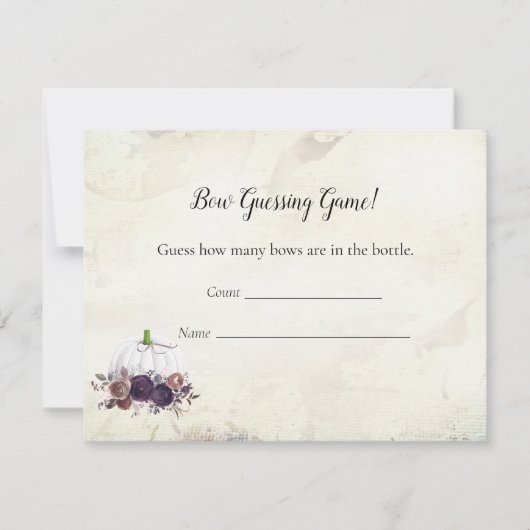 白いエレガントかぼちゃを推測する赤ちゃんシャワーゲーム 招待状 (正面)