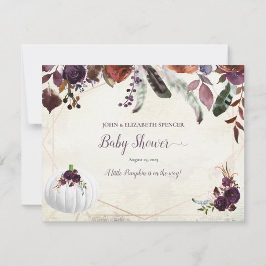 白いエレガントかぼちゃを推測する赤ちゃんシャワーゲーム 招待状 (裏面)