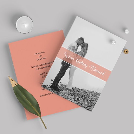 白いエレガントなスクリプト写真 ウェディング 招待状