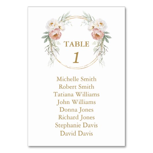 白いエレガントほこりっぽいバラの花の座席表 テーブルナンバー (正面)