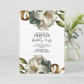 白いエレガントゆりフローラ誕生日の招待状 招待状 (スタンド正面)