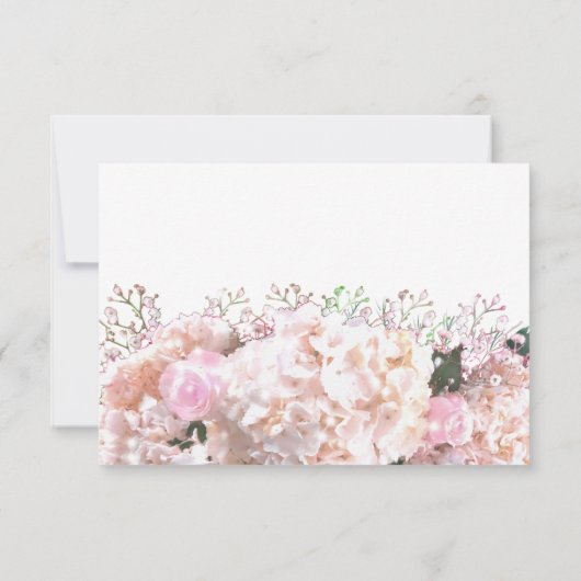 白いエレガントアジサイのピンクのバラRSVP 出欠カード (裏面)