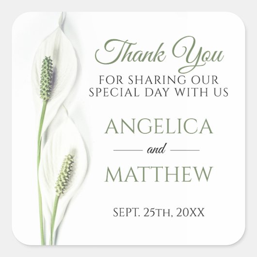 白いエレガントカラユリ花フローラありがとう スクエアシール (正面)