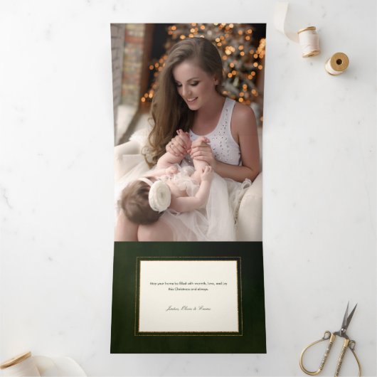 白いエレガントクリスマスの花の書道写真 三つ折りクリスマスカード (内部)