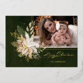 白いエレガントクリスマスの花の書道写真 箔シーズンカード (正面)