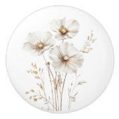 白いエレガントコスモスの花の田舎の農家 セラミックノブ (正面)