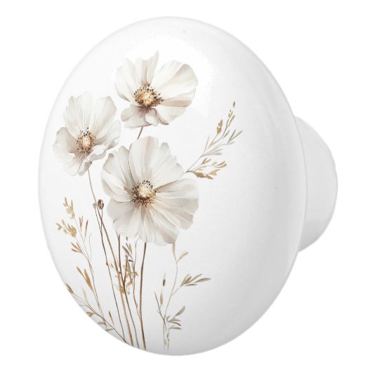 白いエレガントコスモスの花の田舎の農家 セラミックノブ (右)