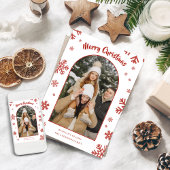 白いエレガントスノーフレークのクリスマスフォトカード シーズンカード