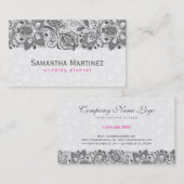 白いエレガントダマスクの上にグレーのレース 名刺 (正面/裏面)