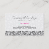 白いエレガントダマスクの上にグレーのレース 名刺 (裏面)