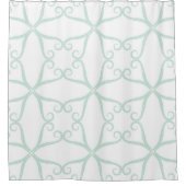 白いエレガントティール(緑がかった色)ミントグリーンのパターン渦巻き シャワーカーテン (正面)