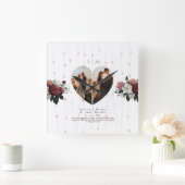 白いエレガントハート型の写真カスタム用の写真 スクエア壁時計 (ホーム)