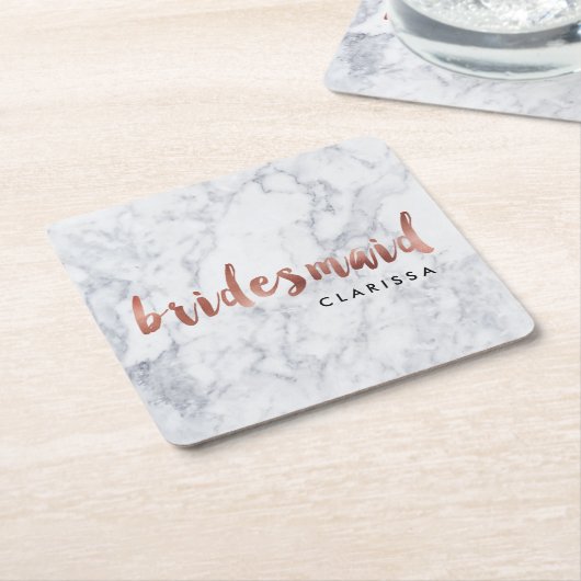 白いエレガントバラの白い大理石の花 スクエアペーパーコースター (アングル)