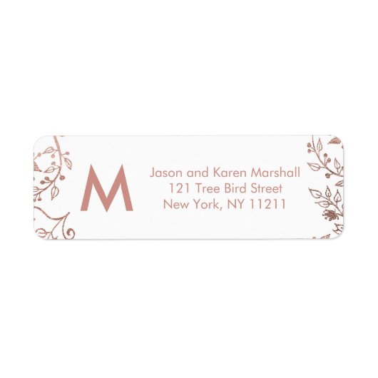 白いエレガントバラの金ゴールドフローラアドレス ラベル (正面)