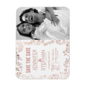 白いエレガントバラの金ゴールドフローラ日付の保存 マグネット (縦)