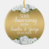 白いエレガントバラの金ゴールド背景 セラミックオーナメント (裏面)