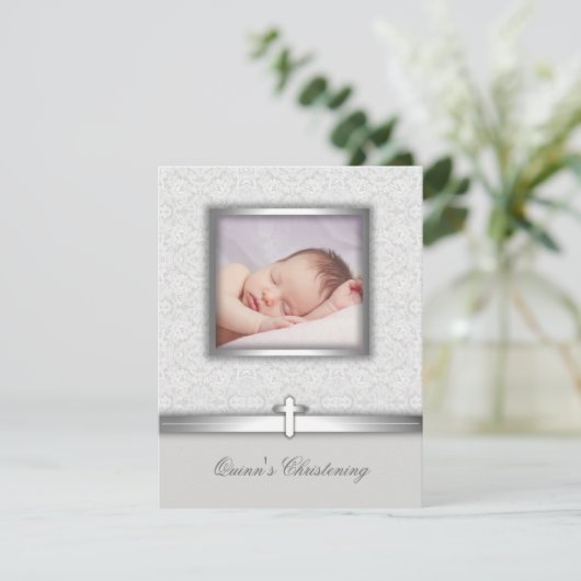 白いエレガントフォト《キリスト教》洗礼式や命名式招待状 招待状 (スタンド正面)