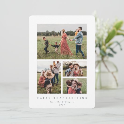 白いエレガントフレーム4写真ハッピー感謝祭 シーズンカード (スタンド正面)
