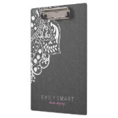 白いエレガントフローラレースのグレーのダマスク クリップボード (左)