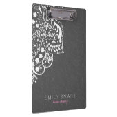 白いエレガントフローラレースのグレーのダマスク クリップボード (右)