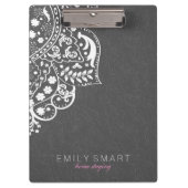 白いエレガントフローラレースのグレーのダマスク クリップボード (正面)