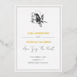 白いエレガントフローラ日付フォイルカードを保存 箔招待状