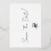 白いエレガントフローラ日付フォイルカードを保存 箔招待状 (裏面)