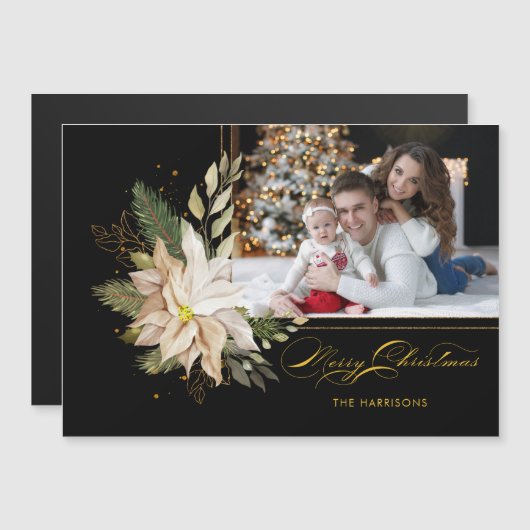 白いエレガントポインセチアと金ゴールドの緑の写真 (正面/裏面)