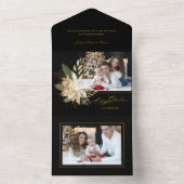 白いエレガントポインセチアと金ゴールドの緑の写真 オールインワン招待状 (内側)