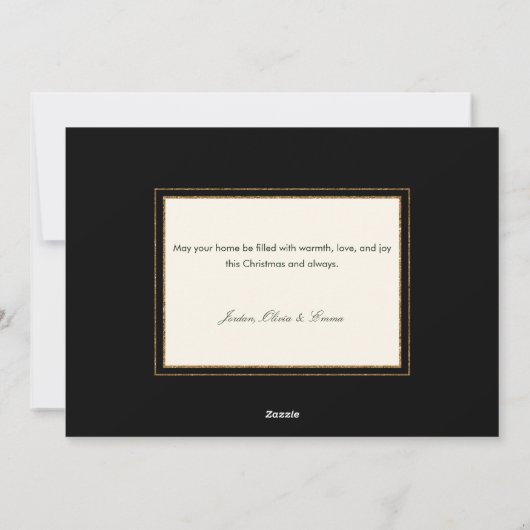 白いエレガントポインセチアと金ゴールドの緑の写真 シーズンカード (裏面)