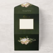 白いエレガントポインセチアと金ゴールド緑の写真アル オールインワン招待状 (外側)