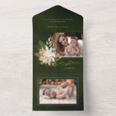 白いエレガントポインセチアと金ゴールド緑の写真アル オールインワン招待状 (内側)