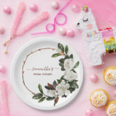 白いエレガントマグノリアの花、ブライダルシャワー ペーパープレート (パーティー)