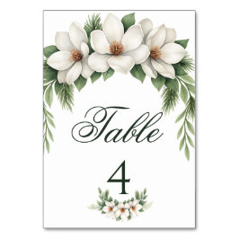 白いエレガントマグノリア冬のウェディングパインツリー テーブルナンバー