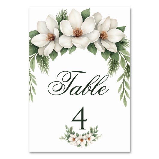 白いエレガントマグノリア冬のウェディングパインツリー テーブルナンバー (正面)