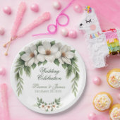 白いエレガントマグノリア冬のウェディングパインツリー ペーパープレート (パーティー)